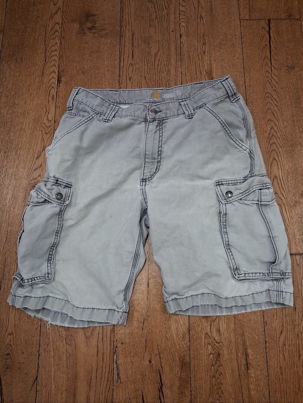 Vintage Carhartt Mens Relaxed Fit Cargo Shorts Gray Canvas Workwear 34